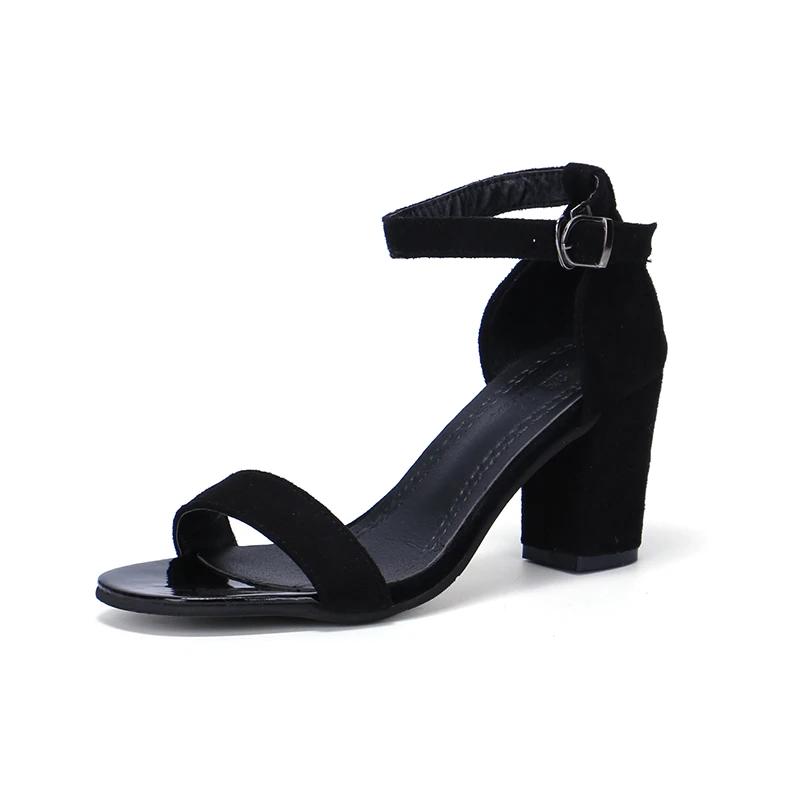 

2019 new retro fashion sandals summer suede metal buckle national wind wild simple high heels trend casual Women's single shoes