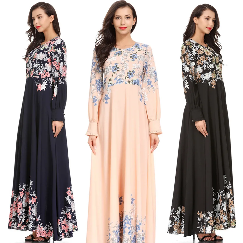 CHAMSGEND мусульманское женское платье элегантные арабские Леди Летняя мода свободные халаты с длинным рукавом размера плюс вечерние платья для девочек L0411