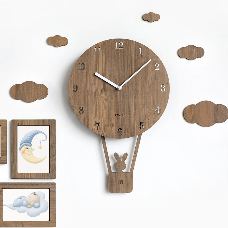 Настенные часы для детской комнаты, современные настенные часы для домашнего декора, деревянные часы для детской комнаты - Цвет: Brown 1 with frames