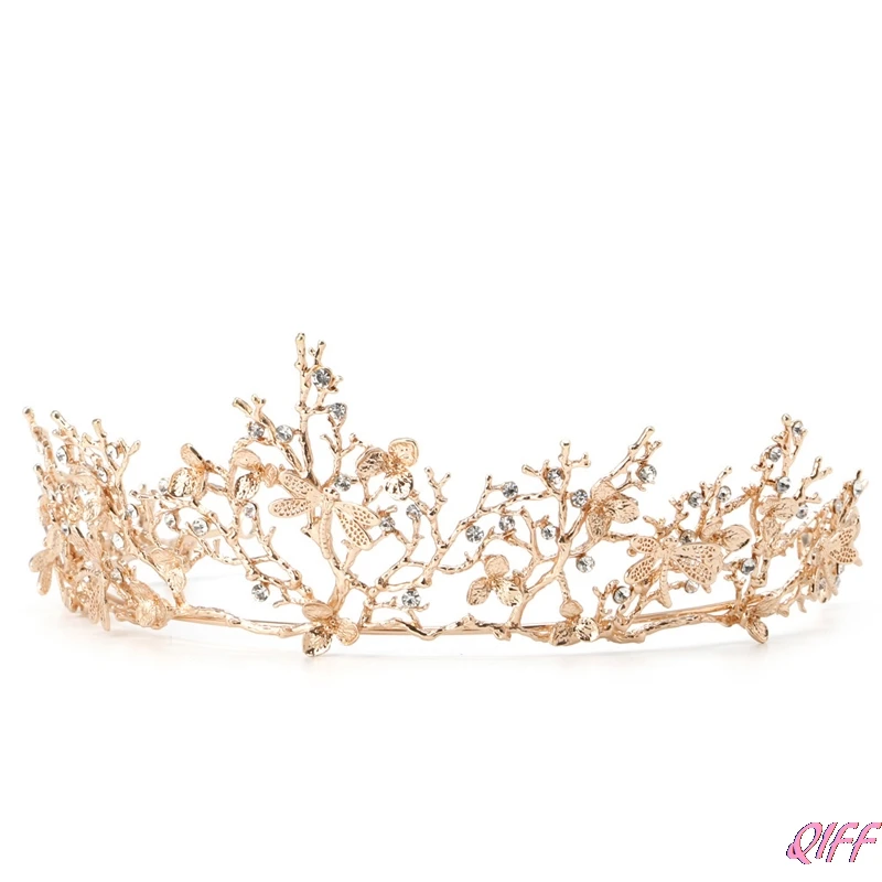 Женские золотые стразы цветок Свадебная Корона диадема свадебная диадема аксессуары для волос