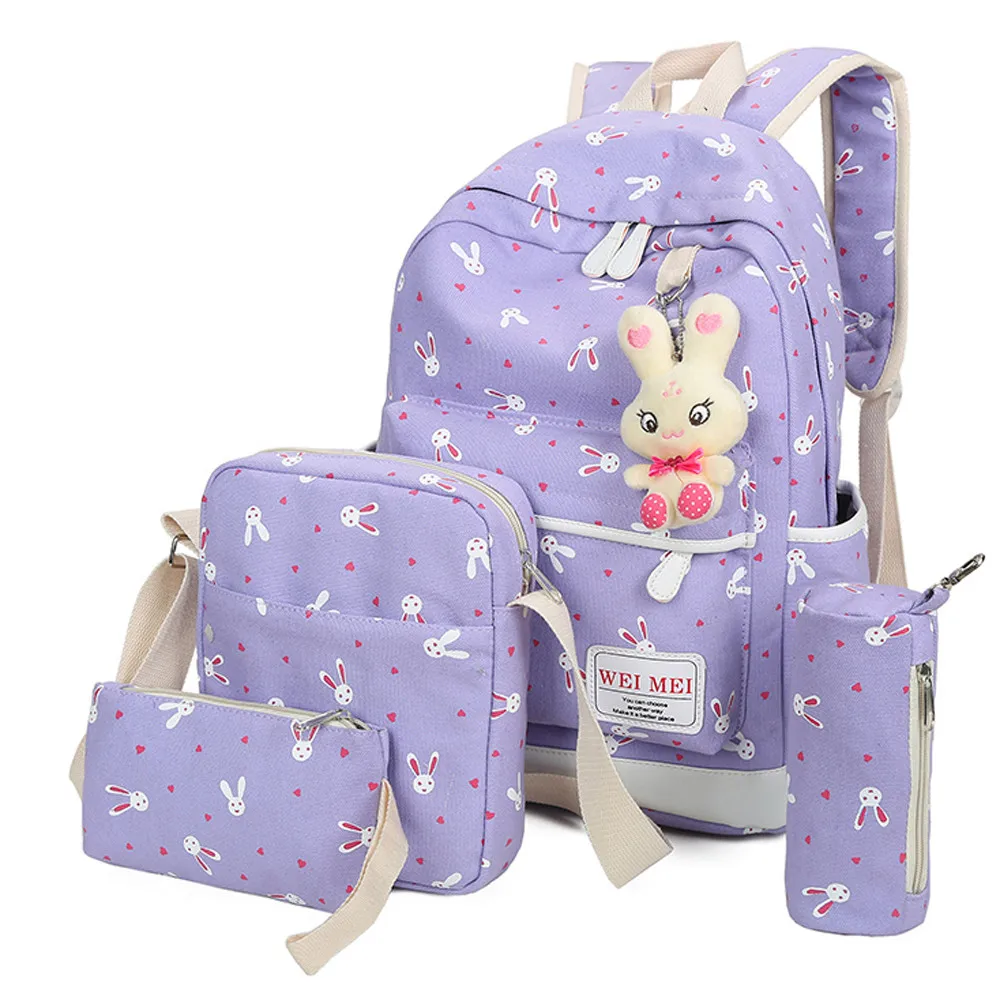4 компл. Для женщин Девушка Кролик Животные школьная сумка-рюкзак сумка для отдыха студенческие женские школьный рюкзак для подростков