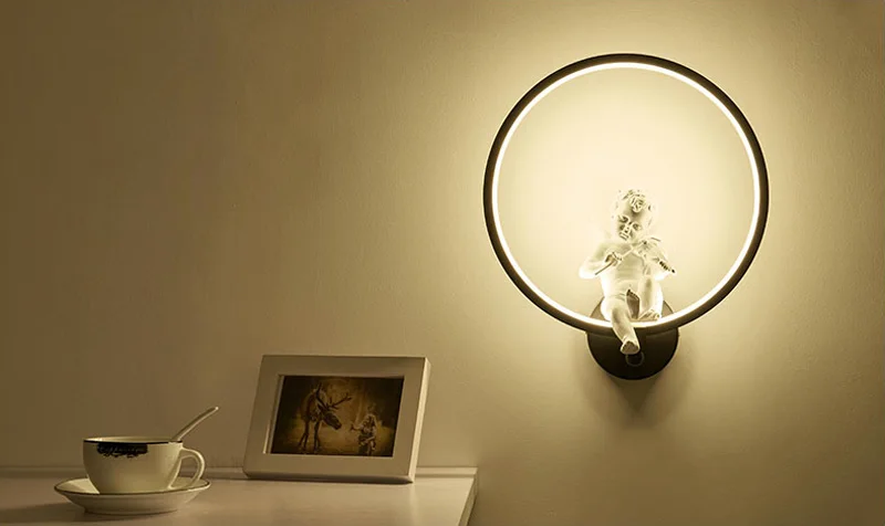 Horsten Modern Nordic Angel LED Wall Light Lamp Sconce Metal Resin Acrylic Wall Lamp Bedroom Bedside Wall Lights Home Decoration Lighting (15)