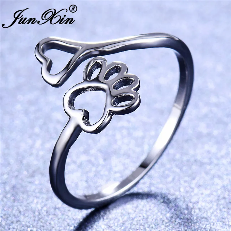Милое женское кольцо в виде медведя, собаки, кошки, кольцо в виде лапы, 925 пробы, серебряное, с открытым сердечком, тонкое кольцо, обручальное кольцо для женщин