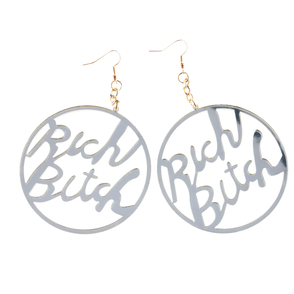 Oversized Punk Acrylic Earring Hip-hop Rich Bitch Big Letter Dangle Earrings for Party
