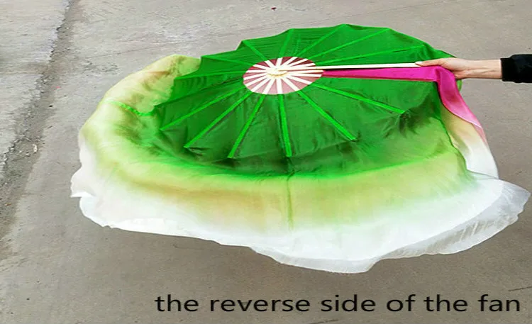 360 градусов Классический складной танцевальный вентилятор двухсторонний Шелковый Лотос/лист лотоса в форме градиента двухцветный танцевальный ручной вентилятор