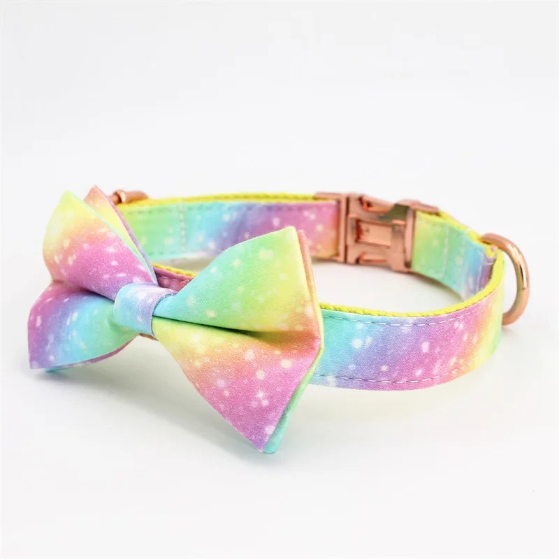 rainbow Dog Collar Bow Tie with Metal Buckle Big and Small Dog&Cat Collar Pet Accessories