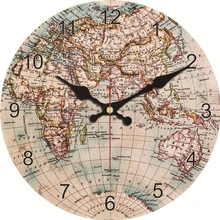 Reloj de pared de mapa del mundo Vintage de moda Silent Living estudio cocina baño habitación decoración de la pared del hogar arte relojes grandes sin sonido