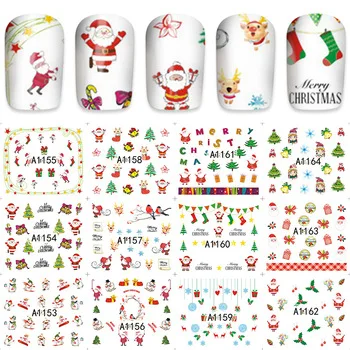 YZWLE 12 Pcs/Lot Beauty Christmas Design Nail Art Sticker Cute Decals For Kids and Women DIY A1153-1164