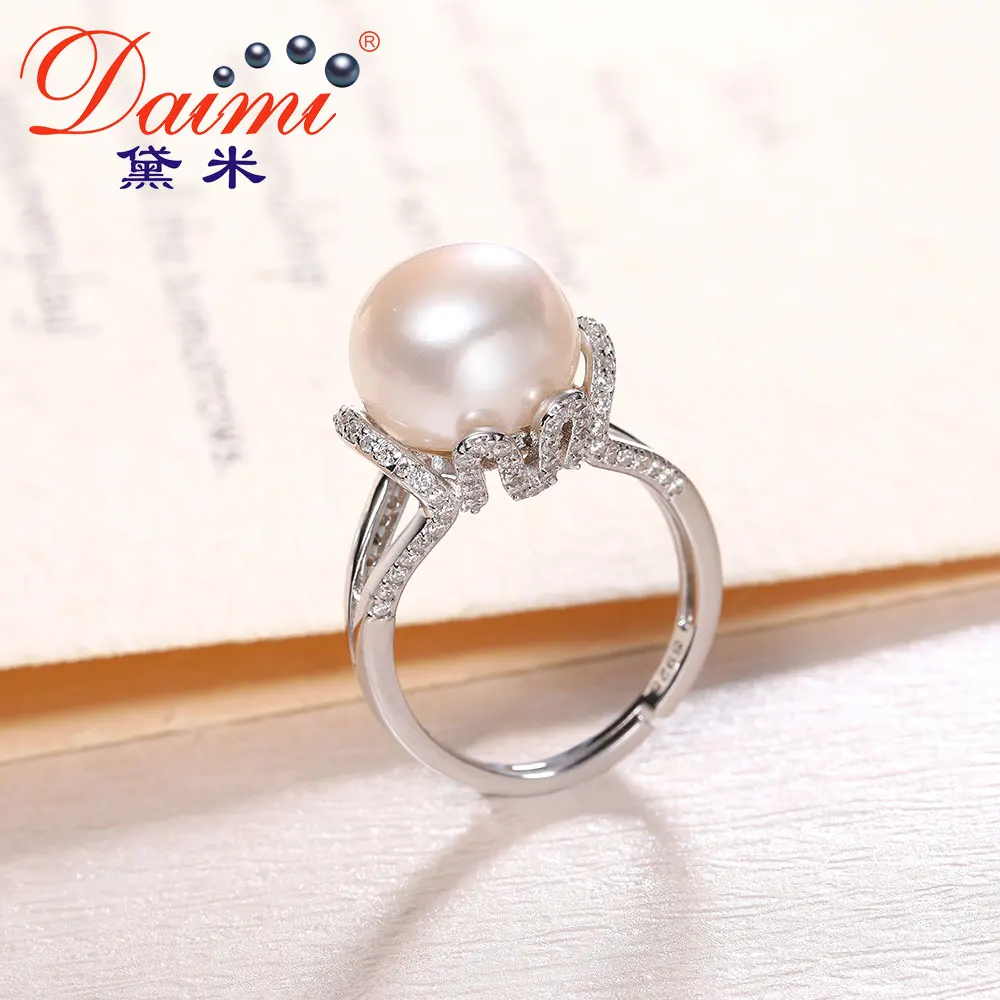 

DAIMI Large Grain Pearl 10-11mm Freshwater Pearl 925 Silver Ring Gift J