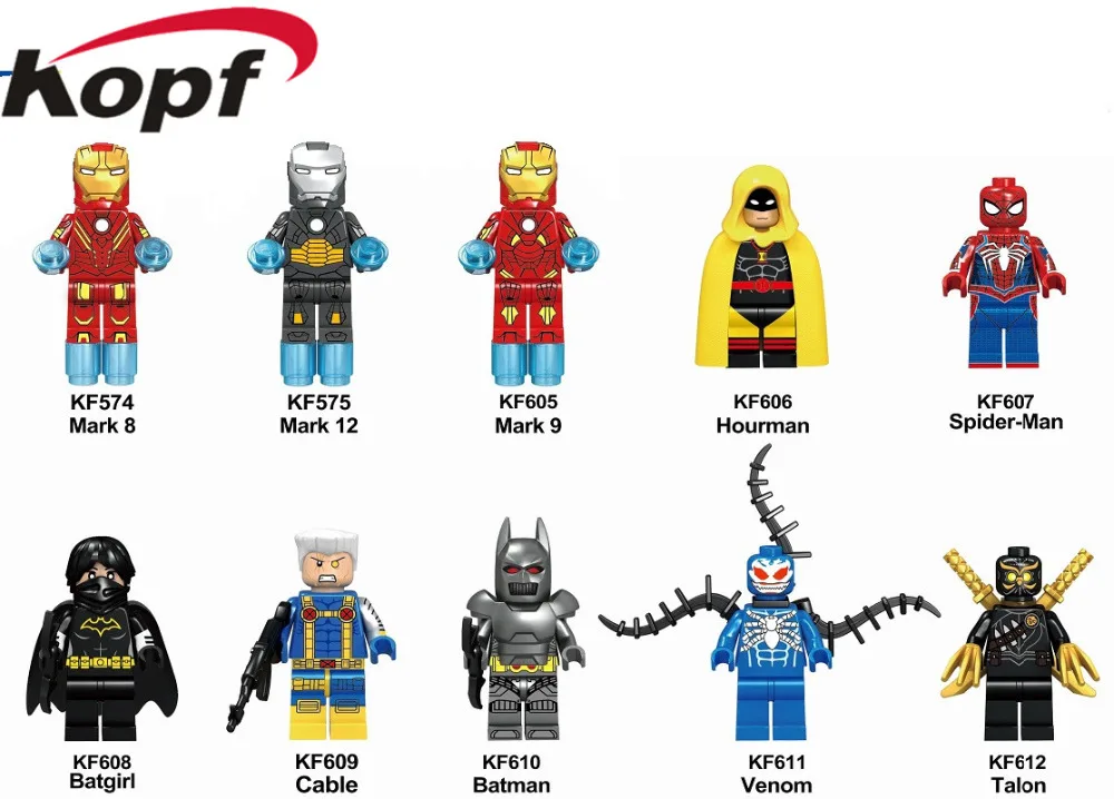 

Single Sale Legoed Minifigured Super Heroes Iron Man Venom Batman Hourman Talon Cable Building Blocks Toys For Children KF6051