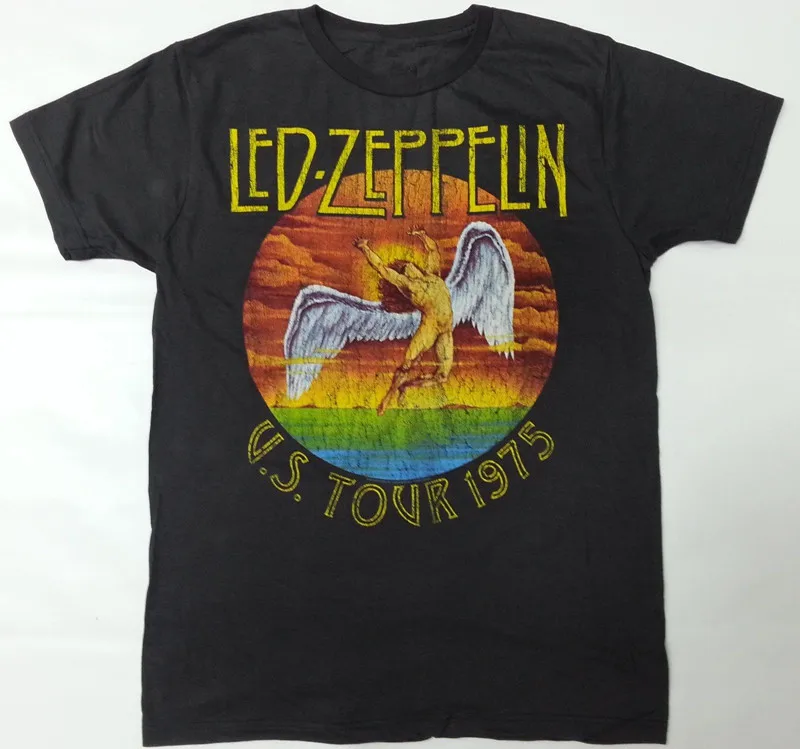 Led Zeppelin Нас Тур 1975 Старинные Футболки Музыка Хип-Хоп Топы Летний Стиль Хлопок