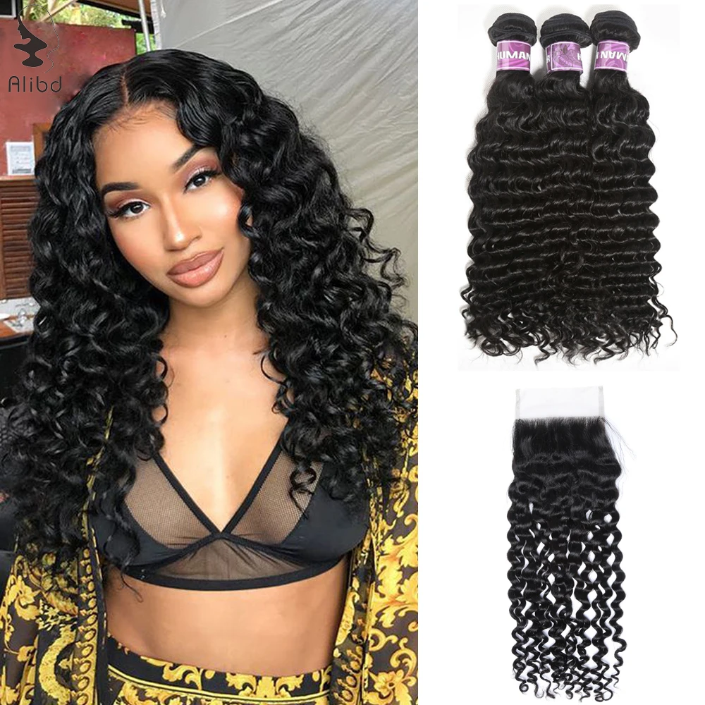 Alibd Tiefe Welle Brasilianische Haarwebart Bundles Mit Verschluss Menschliches Haar 3 Stücke Weben Bundles Mit Spitze Schließung Remy Haar Erweiterung Attraktiv Und Langlebig Haarsalon Versorgungskette