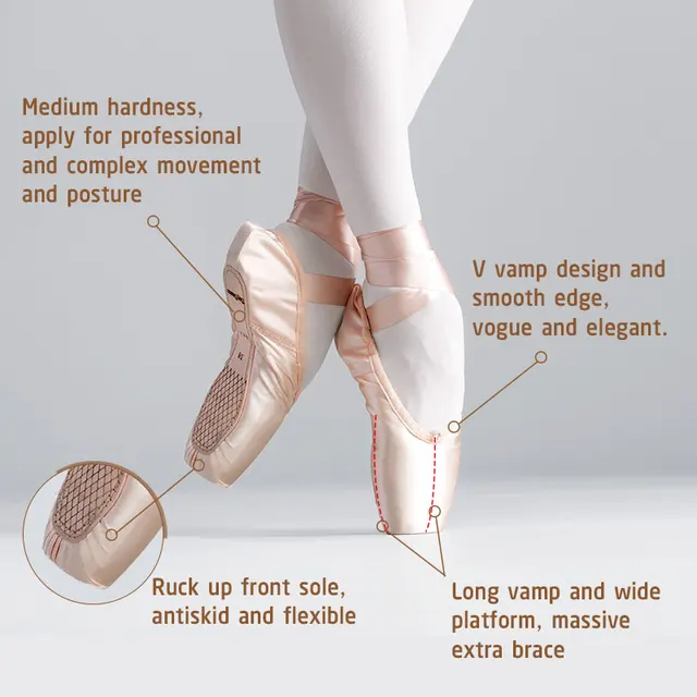 Ballet profesional zapatos de punta chicas mujeres señoras zapatos de Ballet de satén con cintas Ballet profesional zapatos de punta chicas mujeres señoras zapatos de Ballet de satén con cintas