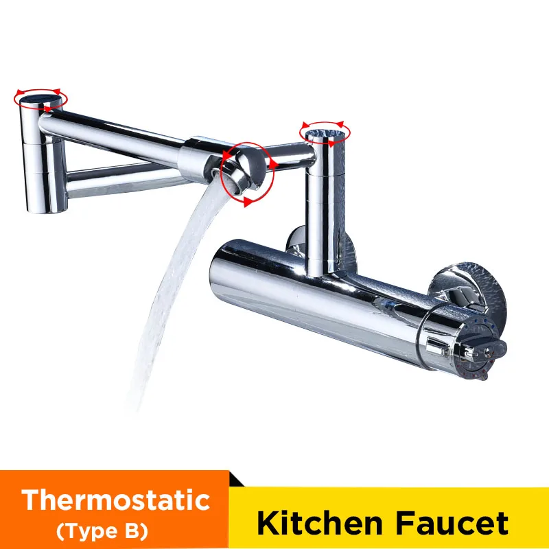 ULGKSD Однорычажный поворотный термостатический кухонный кран для ванной комнаты 360 Поворотный складной носик настенное крепление водопроводный кран - Цвет: Thermostatic B