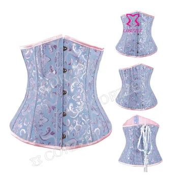 

Latex Waist Trainer Corsets Cincher Blue Jacquard Underbust Corset And Corselets Women Slim Waist Corpetes E Espartilhos 2014