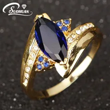 Venta al por mayor señoras de la manera del Anillo de dedo de Compromiso Anillos de bodas de Oro Chapado IP para las mujeres azul azul zirconia joyería