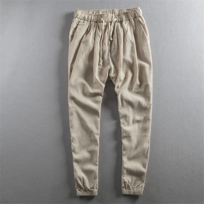 

Plus Size Cotton Linen Trouser Men 2019 Fashions Solid Elastic Waist Pants Summer Thin Breathable Joggers For Men S-4XL Ds50734