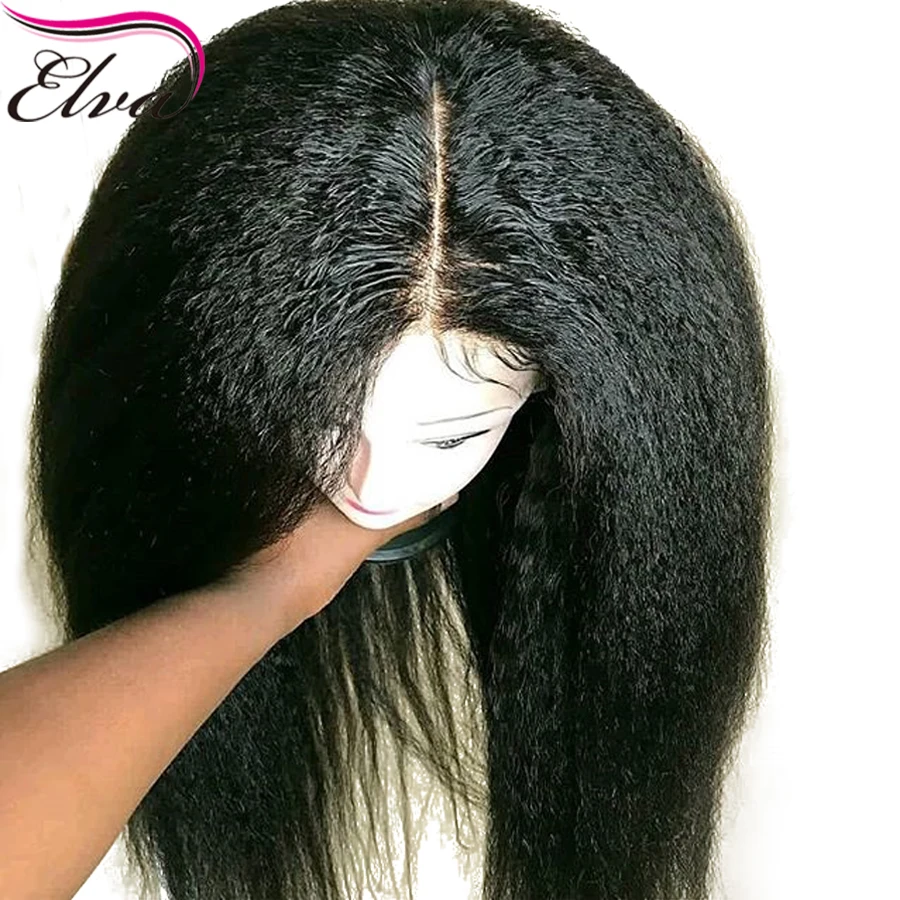 Big Sale Human-Hair-Wigs Lace-Front Kinky Straight Elva Deep-Part Pre-Plucked 13x6 Brazilian 150%Density gzLdMQw9