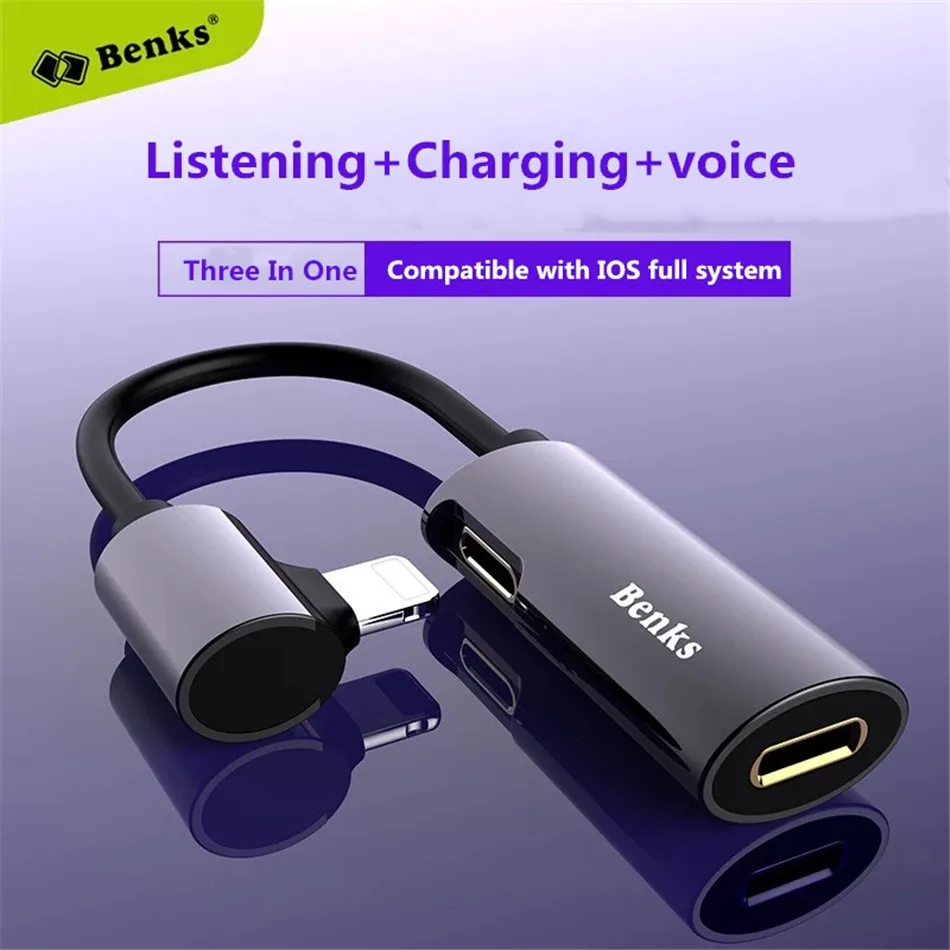 Benks Double Charging Lighting Hearphone Adapter 2 in 1 Fast Charge For Iphone Audio Adapter For iPhone X 7 8 Cable Converter (2)