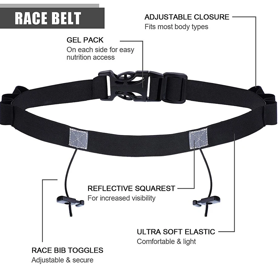 Ultra Racing Belt For Runners Triathlon Number Belt With Gel Loops Reflective 