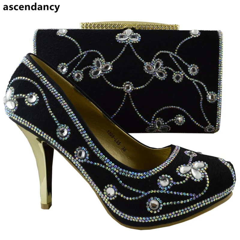 Black Color Shoes and Bag To Match Italian Designer Shoes and Bag Sets