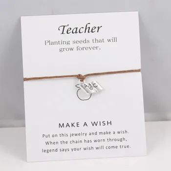 

Book Pendant Charm Bracelet Femme Rope Lucky Bracelets Teacher Wish Jewelry Card Teacher's Day Graduation Gift Drop Shipping