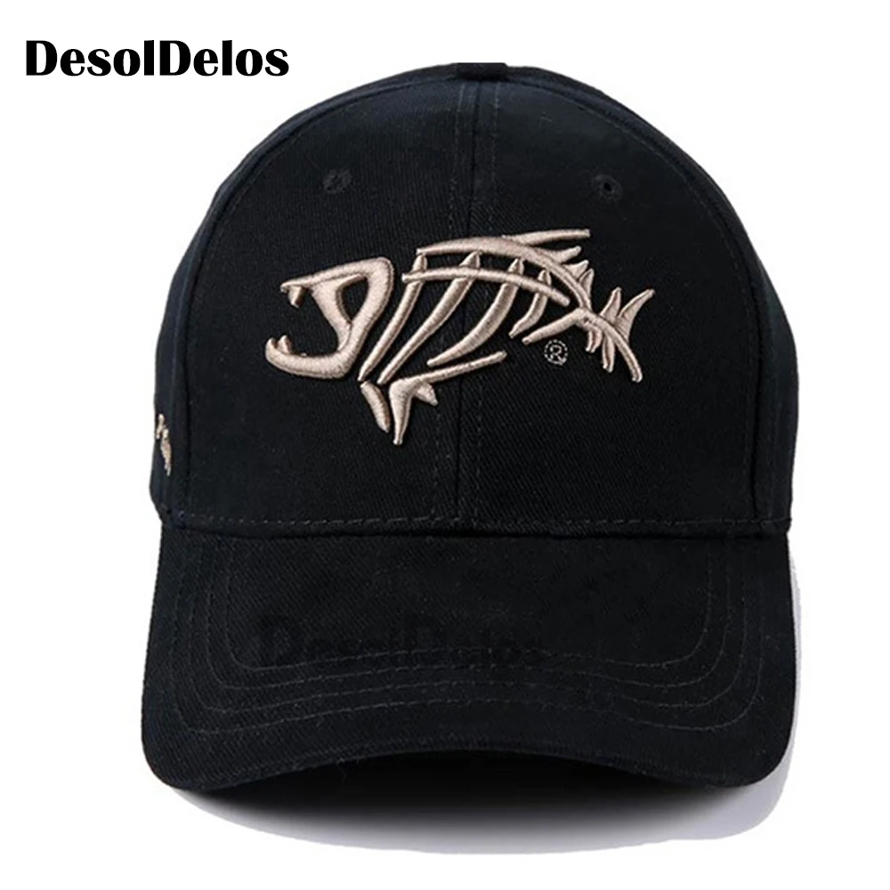 

2019 Fishing hat black fish bones Sun protection fishing cap Outdoor jungle hat gorra pesca hats for fishing size adjustable