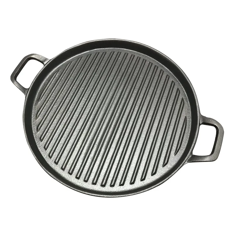 

30cm Thickened Striped Cast Iron Steak Frying Pan BBQ Grill Plate Griddles Meat Roasting Pan Uncoated Nonstick Cookware