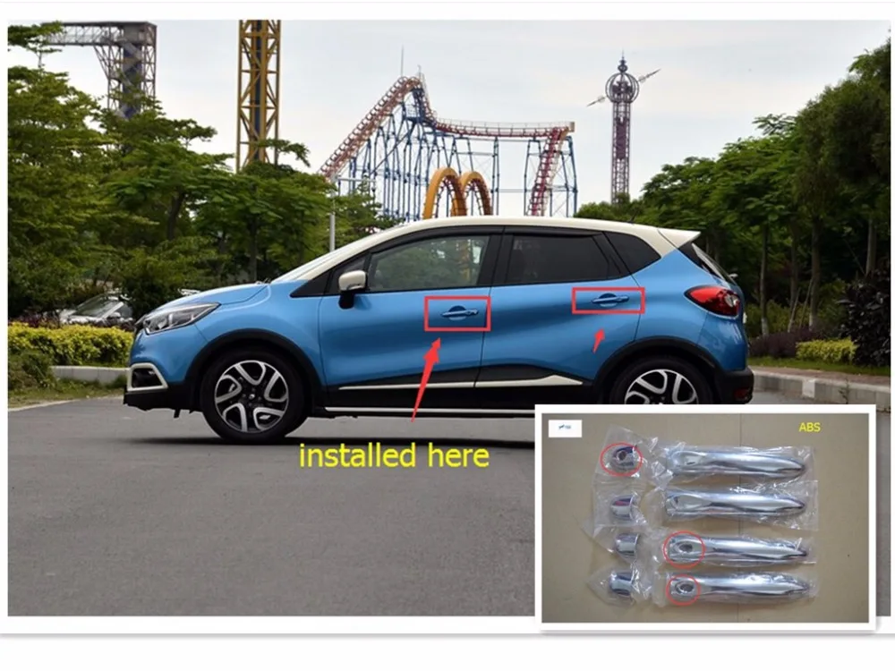 For Renault Captur 2014 2015 2016 ABS Side Door Handle Cover Trim 8 Pcs / With smart key hole style !