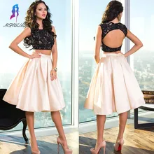 Fashion schwarz/cocktailkleider champagne 2017 behälter spitze a line knielänge vestido de festa