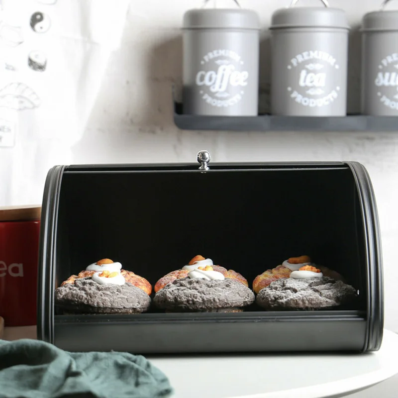 

Hot Metal Bread Box Bin kitchen Storage Containers with Roll Top Lid Kitchenware Storage Box LFD