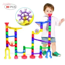80 pcs DIY Mármore Corrida Corrida Bolas Labirinto Blocos Pista Túnel Modelo Para Crianças de Construção De Brinquedos Jogo Do Presente