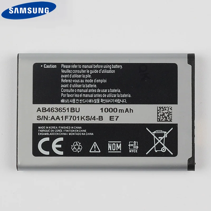 samsung Батарея AB463651BC для samsung J800 S3650 S7070 S5608 S3370 L700 W559 S5628 C3222 B3410 F339 1000 мА-ч