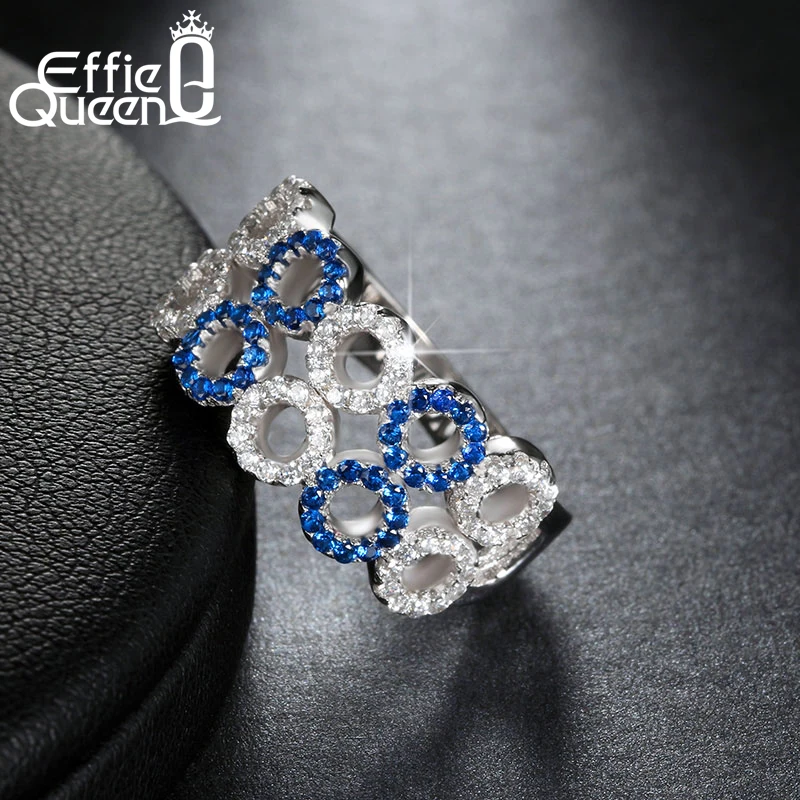 Effie Queen романтическое женское кольцо с микро синим фианитом подарок на день