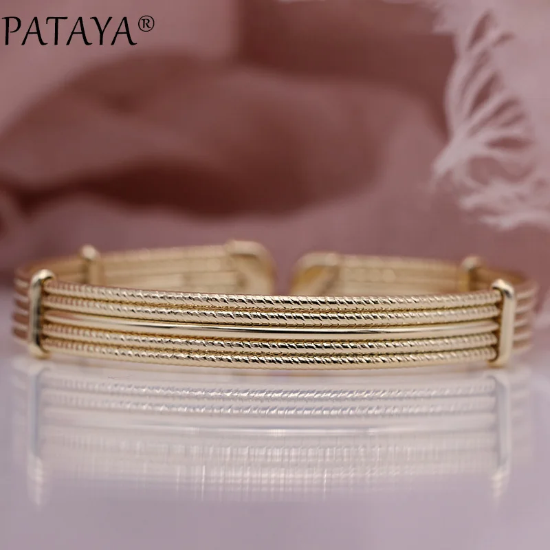 PATAYA Новые блестящие спиральные женские браслеты, 585 розовое золото, пять кругов, простой маленький браслет для девочек вечерние, подарок, хорошее модное ювелирное изделие