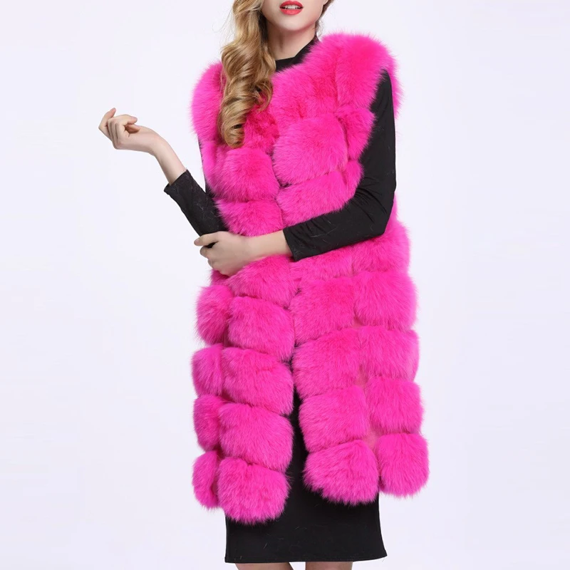 Новое поступление зимние толстые теплые женские длинные розовые красные меховые жилеты пальто из искусственного меха жилеты черные женские куртки жилет PC252