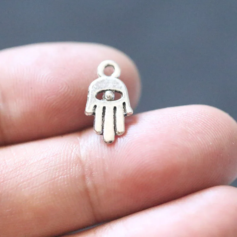 

10pcs Flower Lotus Hand Fatima Hand Charms Vintage Antique Silver Pendant For DIY Bracelet Jewelry Making Accessories Finding