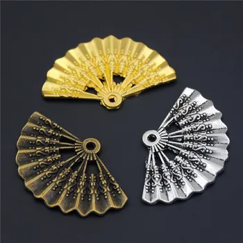 

5Pcs 33x21mm 3 Colors Metal Fan Charm Jewellery Pendant For Bracelet Necklace A1020/1021/1022