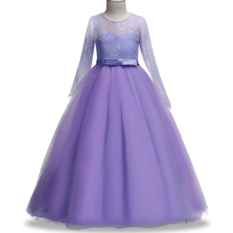 Высококачественные летние Детские платья для детей от 4 до 14 лет кружевное платье с длинными рукавами для девочек элегантное платье принцессы с бантом для выступлений на фортепиано - Цвет: as  picture