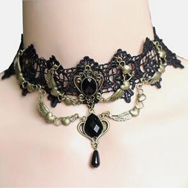 Новое ожерелье, сексуальные Чокеры в готическом стиле, Кристальное черное кружевное ожерелье-чокер на шею, винтажное викторианское женское чокер в стиле стимпанк, ювелирные изделия