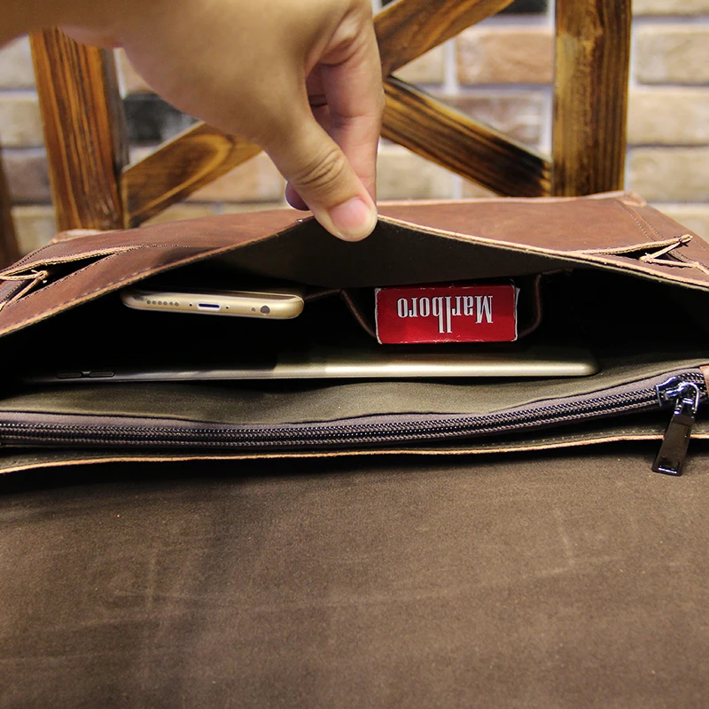 Vintage Men's Bag Crazy Horse PU Leather File Briefcase Men Messenger Bags Coffee Color Fashion Portfolio 12\