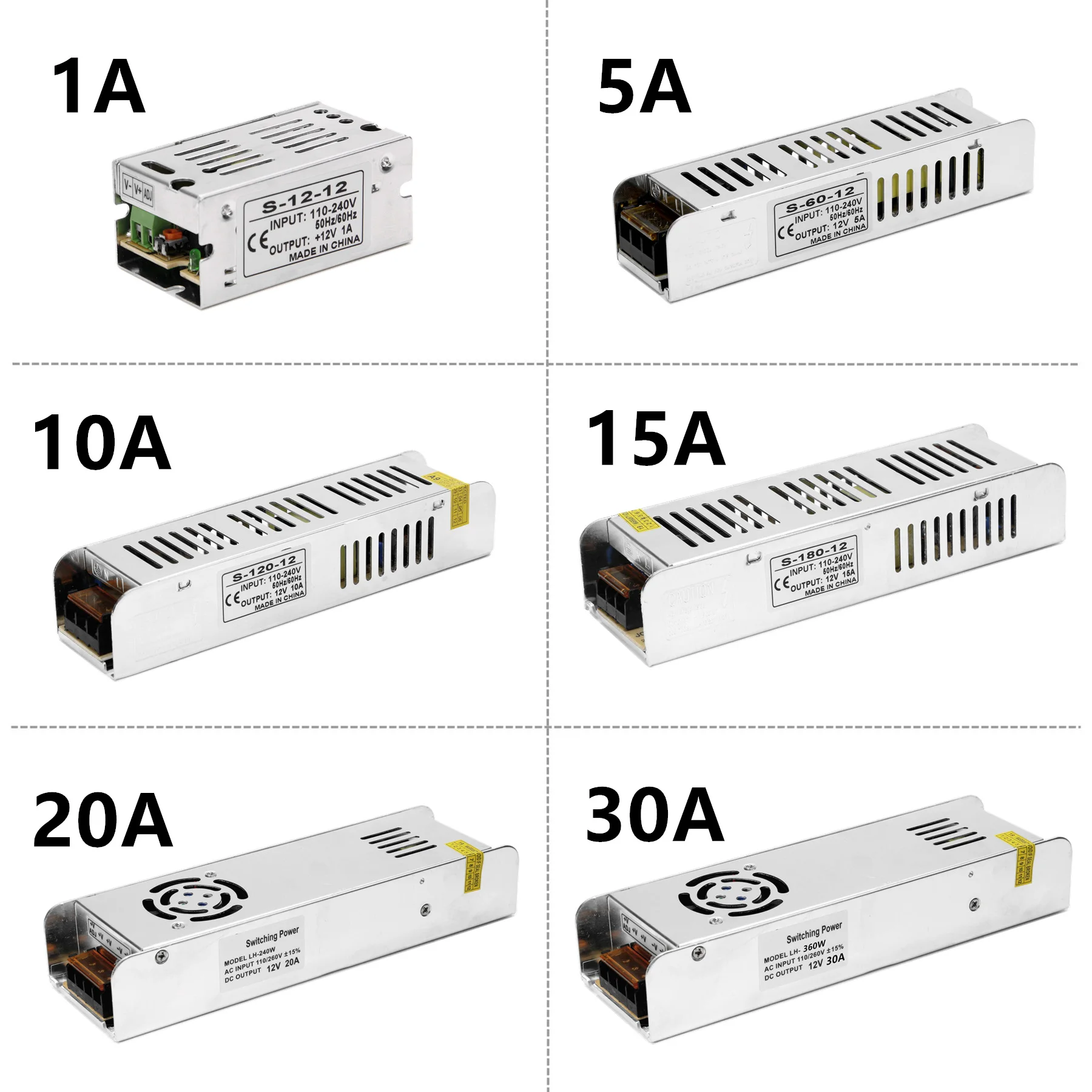 1/5/10/15/30A светодиодный Питание DC12V 12W 60W 120W 150W 180W 200W 240W 360W Светодиодный драйвер