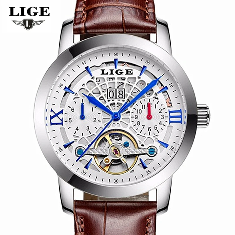 

Reloj Hombre LIGE Fashion Casual Business Watches Men Waterproof Leather strap mechanical Watch Mens Tourbillon Sport Clock man
