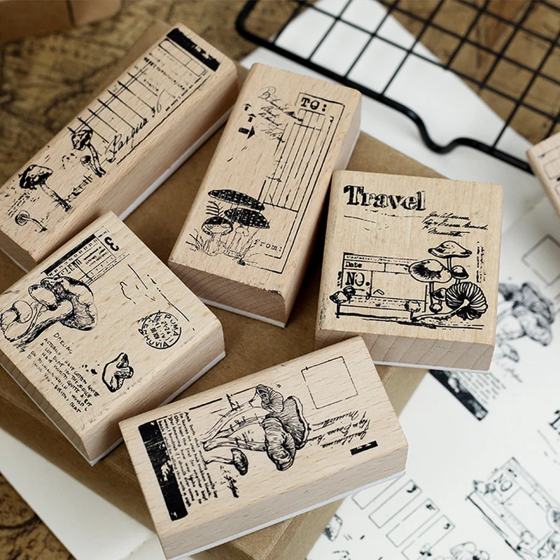 

Vintage Plants Mushroom stamp DIY wooden rubber stamps for scrapbooking stationery scrapbooking standard stamp