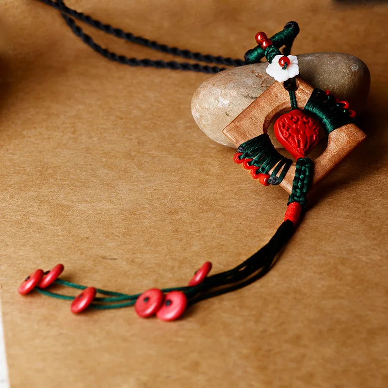 

women sweater necklace long red geometric wood pendant bohemia vintage jewelry accessories collocation clavicle chain XL182