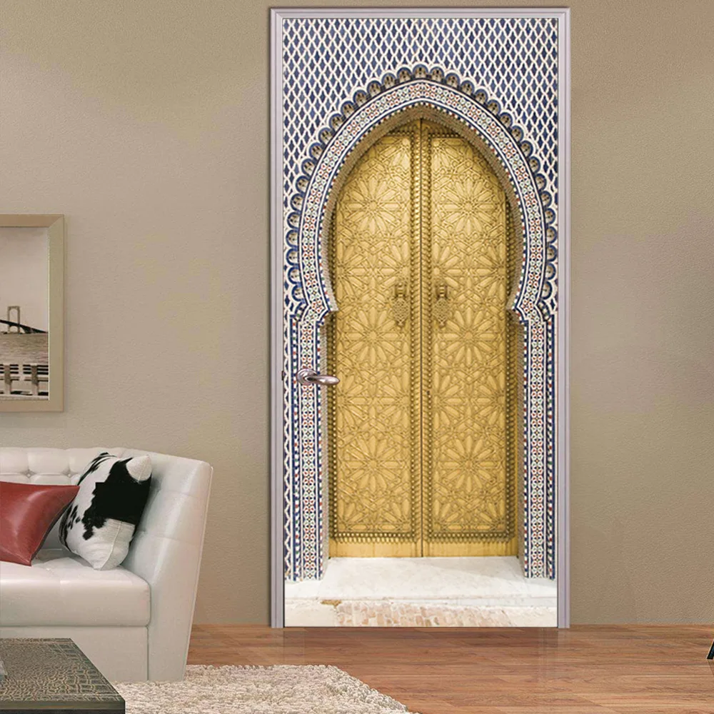 Наклейки на дверь, домашний декор, арабский стиль, золотые наклейки на дверь, настенные росписи, наклейки на обои, украшение для дома