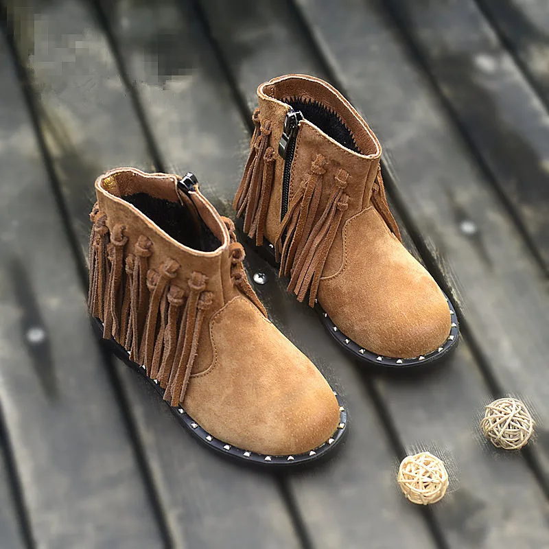 Genuine leather Girls Chelsea boots Children Casual shoes Suede Kids Western Knight boots