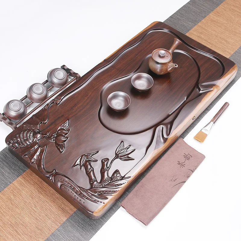 

Factory Wholesale 75*33*5cm Natural Ebony Wood Carving Chinese Kung Fu Tea Table Chapan Household Tea Board,Chahai /Tea table