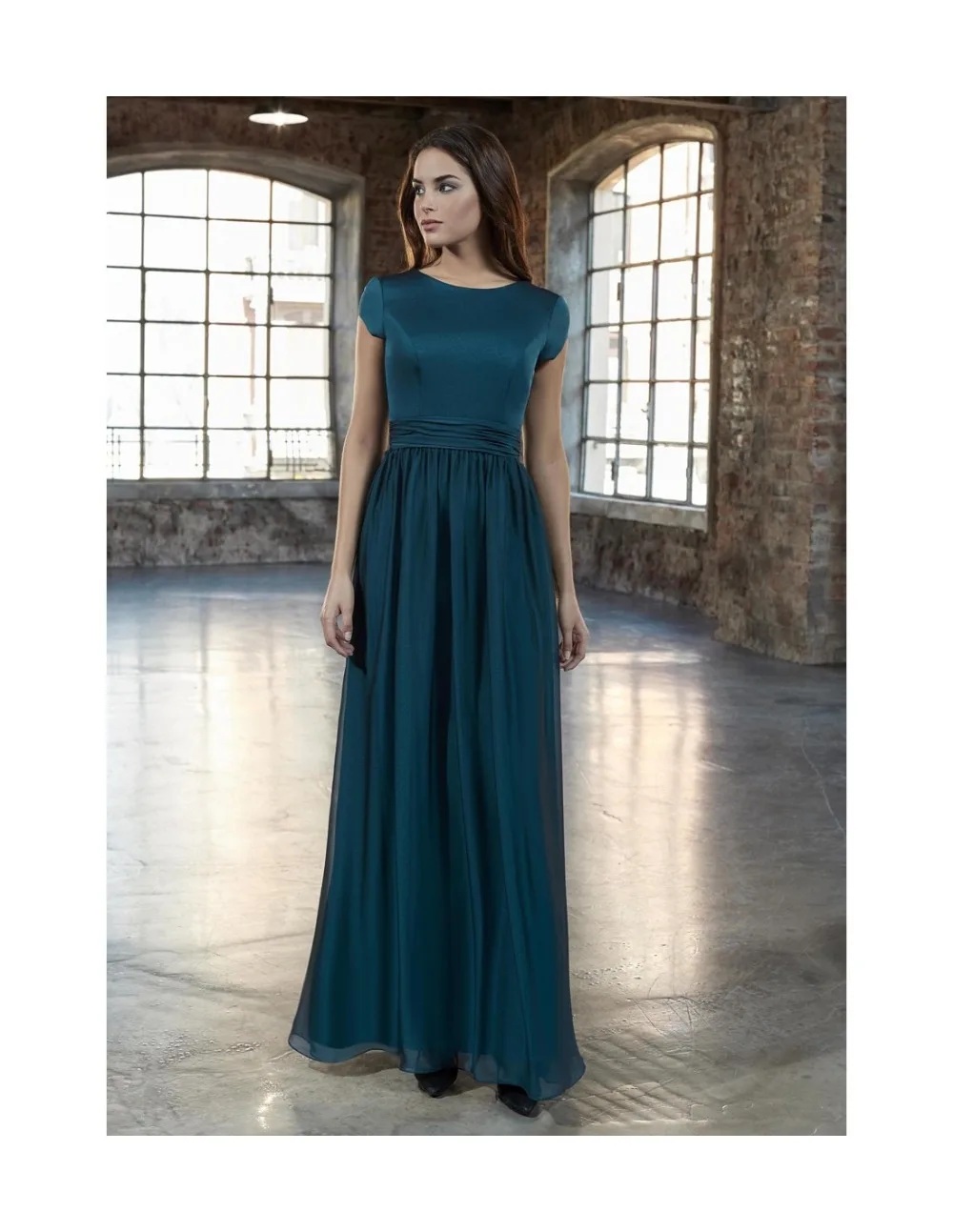 Dark Teal Chiffon Long Modest 