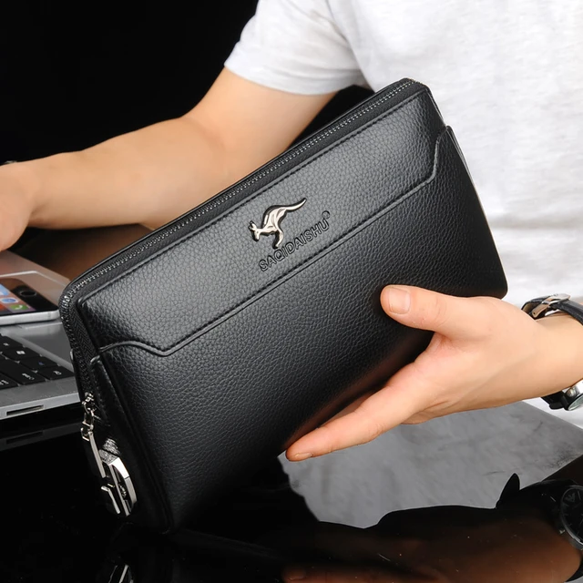 KANGAROO Brand Men Clutch Bag Fashion Leather Long Purse Double Zipper  Business Wallet Black Brown Male Casual Handy Bag - AliExpress